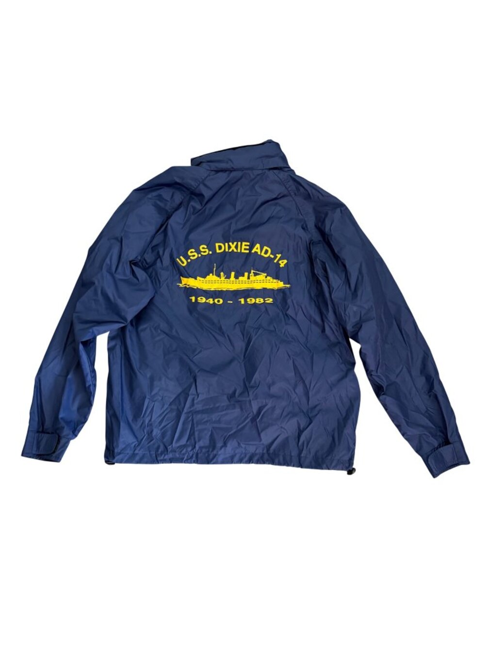 USS Dixie AD-14 Windbreaker Jacket M Navy 1940-1982 Blue Destroyer Tender Hood